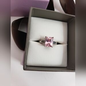 .925 Sterling Silver - Pink Zirconia Cubic Rectangle Ring